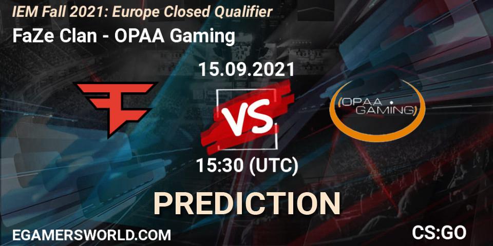 FaZe Clan vs OPAA Gaming: Match Prediction. 15.09.2021 at 15:30, Counter-Strike (CS2), IEM Fall 2021: Europe Closed Qualifier