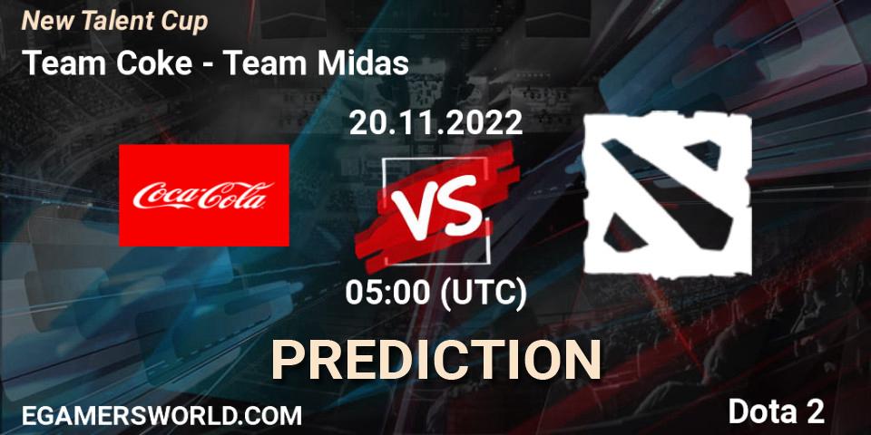 Team Coke vs Team Midas: Match Prediction. 20.11.2022 at 05:18, Dota 2, New Talent Cup