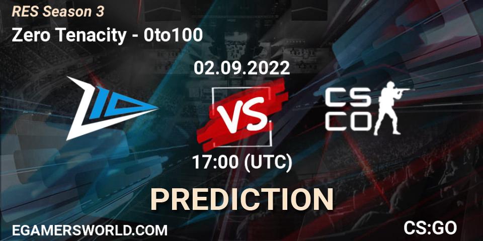 Zero Tenacity vs 0to100: Match Prediction. 02.09.2022 at 17:00, Counter-Strike (CS2), RES Season 3