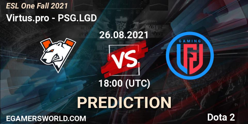 Virtus.pro vs PSG.LGD: Match Prediction. 26.08.2021 at 17:55, Dota 2, ESL One Fall 2021