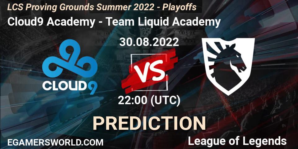 Cloud9 Academy vs Team Liquid Academy: Match Prediction. 30.08.2022 at 22:00, LoL, LCS Proving Grounds Summer 2022 - Playoffs
