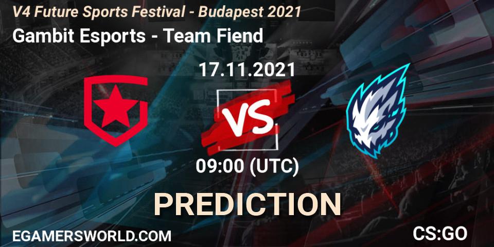 Gambit Esports vs Team Fiend: Match Prediction. 17.11.2021 at 09:00, Counter-Strike (CS2), V4 Future Sports Festival - Budapest 2021