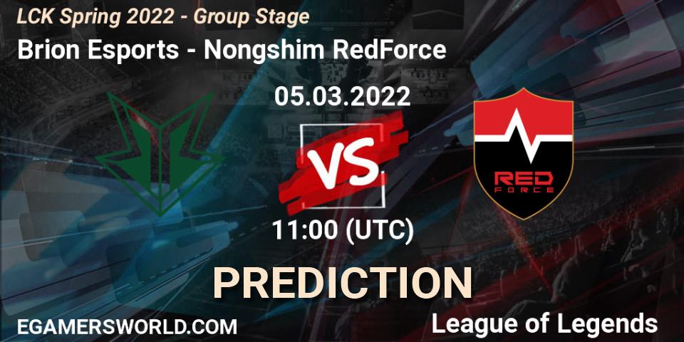 Brion Esports vs Nongshim RedForce: Match Prediction. 05.03.2022 at 11:50, LoL, LCK Spring 2022 - Group Stage