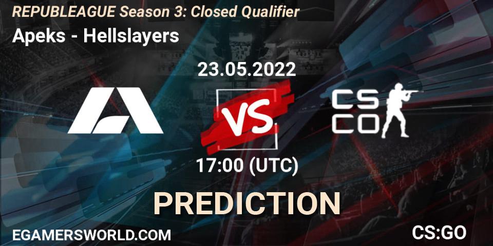 Apeks vs Hellslayers: Match Prediction. 23.05.2022 at 17:25, Counter-Strike (CS2), REPUBLEAGUE Season 3: Closed Qualifier