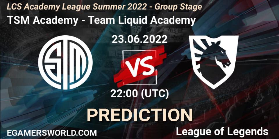 TSM Academy vs Team Liquid Academy: Match Prediction. 23.06.2022 at 22:00, LoL, LCS Academy League Summer 2022 - Group Stage