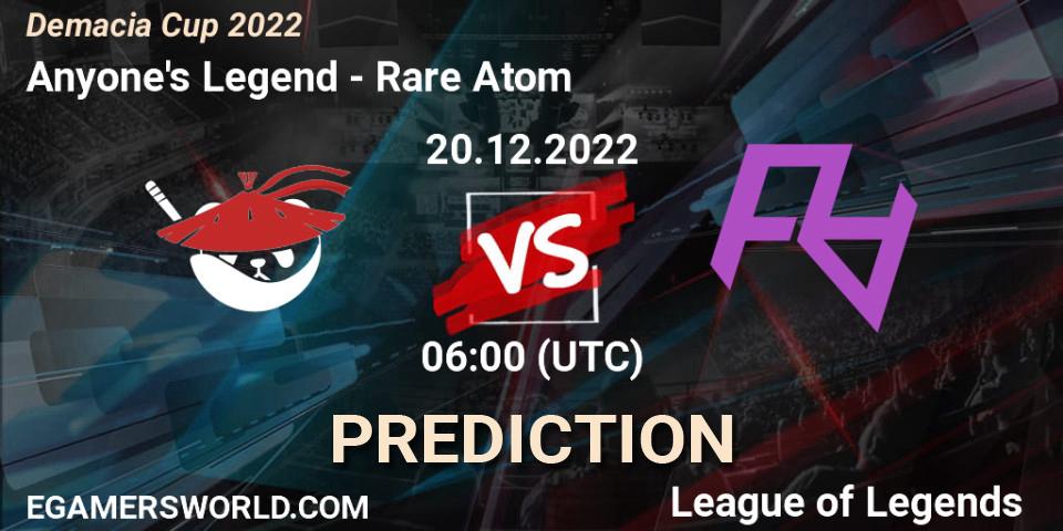 Anyone's Legend vs Rare Atom: Match Prediction. 20.12.2022 at 06:00, LoL, Demacia Cup 2022