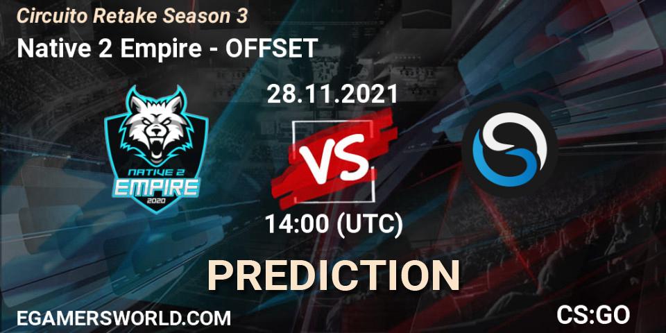 Native 2 Empire vs OFFSET: Match Prediction. 28.11.2021 at 14:05, Counter-Strike (CS2), Circuito Retake Season 3