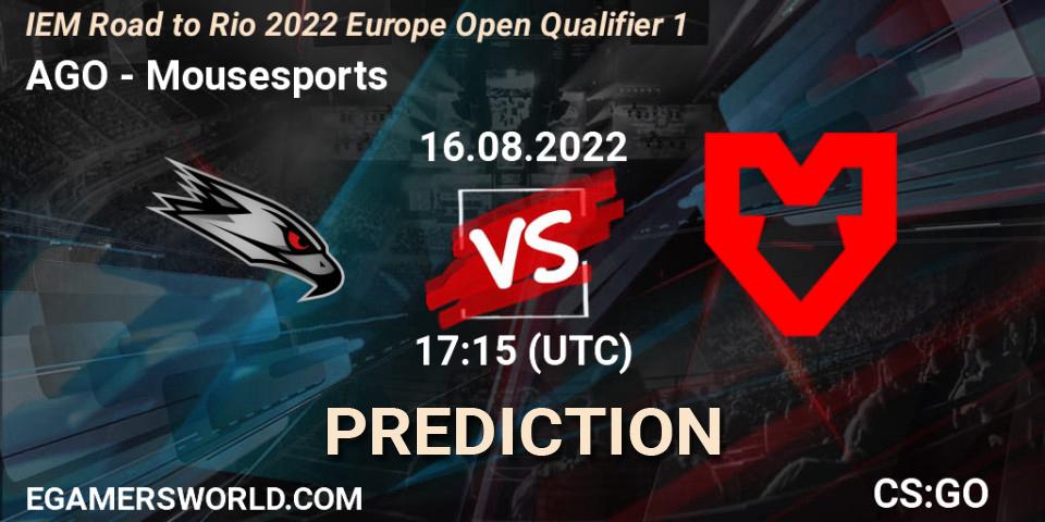 AGO vs Mousesports: Match Prediction. 16.08.2022 at 17:15, Counter-Strike (CS2), IEM Road to Rio 2022 Europe Open Qualifier 1