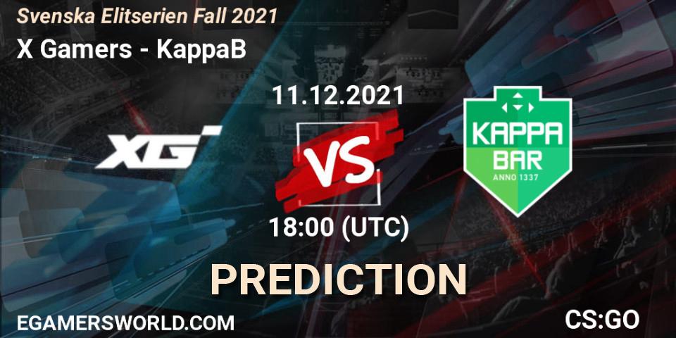 X Gamers vs KappaB: Match Prediction. 11.12.2021 at 19:45, Counter-Strike (CS2), Svenska Elitserien Fall 2021