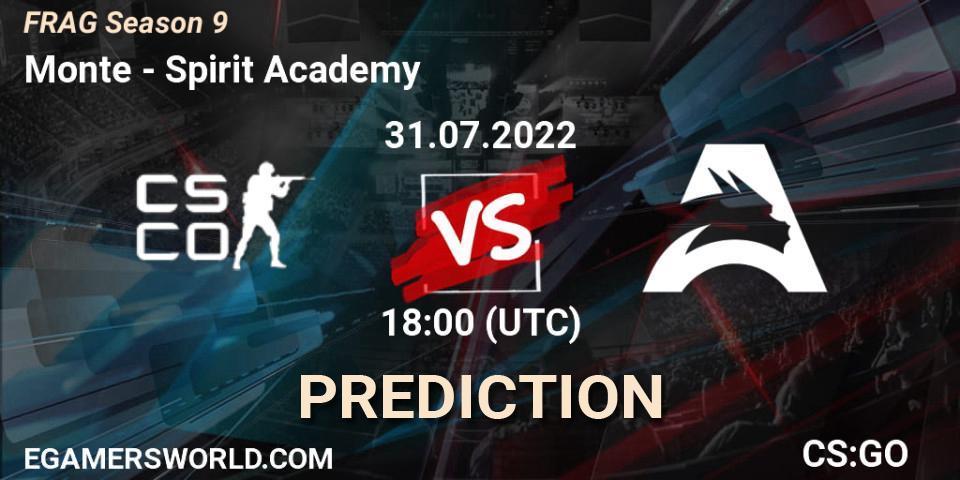 Monte vs Spirit Academy: Match Prediction. 31.07.2022 at 18:10, Counter-Strike (CS2), FRAG Season 9