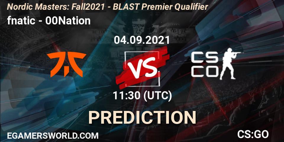 fnatic vs 00Nation: Match Prediction. 04.09.2021 at 11:30, Counter-Strike (CS2), Nordic Masters: Fall 2021 - BLAST Premier Qualifier