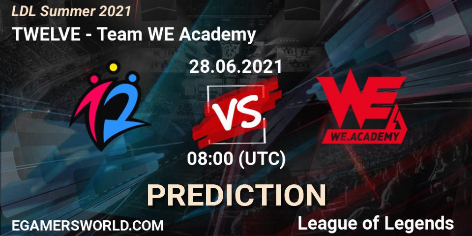 TWELVE vs Team WE Academy: Match Prediction. 28.06.2021 at 09:30, LoL, LDL Summer 2021