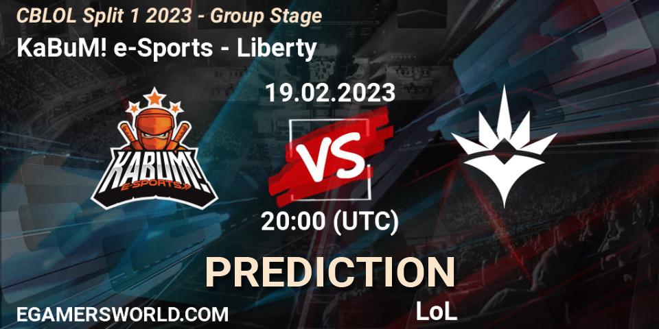 KaBuM! e-Sports vs Liberty: Match Prediction. 19.02.2023 at 20:15, LoL, CBLOL Split 1 2023 - Group Stage
