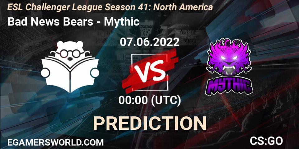Bad News Bears vs Mythic: Match Prediction. 07.06.2022 at 00:00, Counter-Strike (CS2), ESL Challenger League Season 41: North America