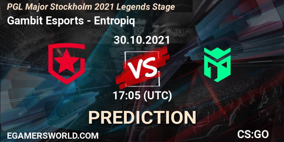 Gambit Esports vs Entropiq: Match Prediction. 30.10.2021 at 17:10, Counter-Strike (CS2), PGL Major Stockholm 2021 Legends Stage