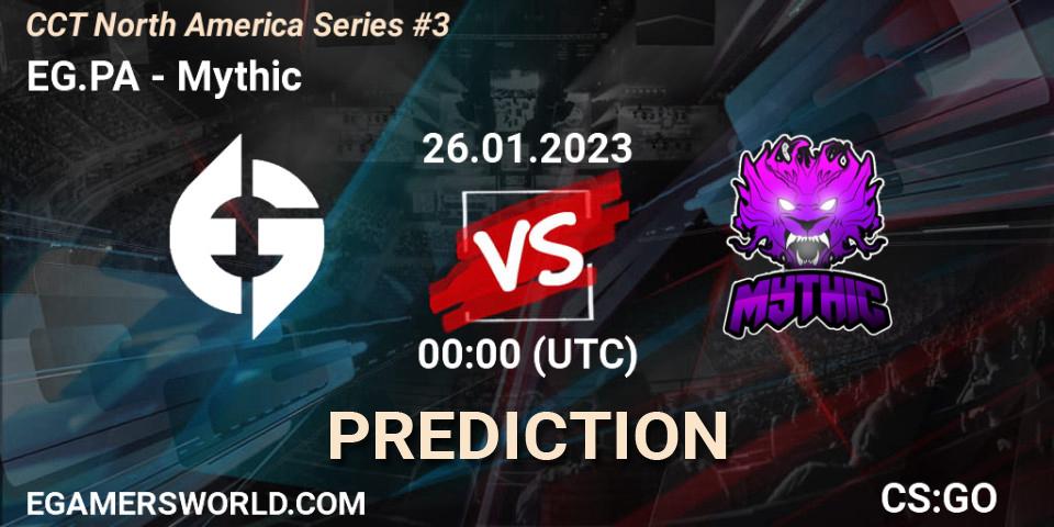 EG White vs Mythic: Match Prediction. 26.01.2023 at 00:00, Counter-Strike (CS2), CCT North America Series #3