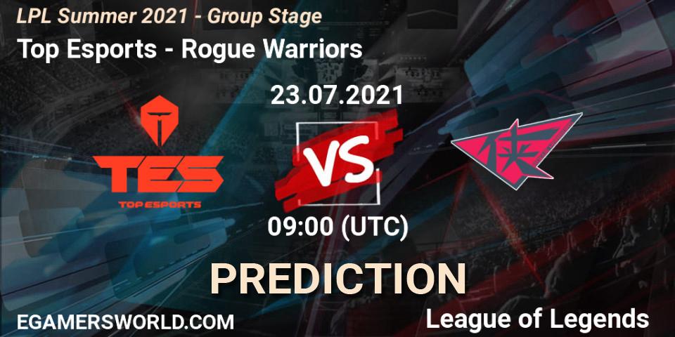 Top Esports vs Rogue Warriors: Match Prediction. 23.07.2021 at 09:00, LoL, LPL Summer 2021 - Group Stage