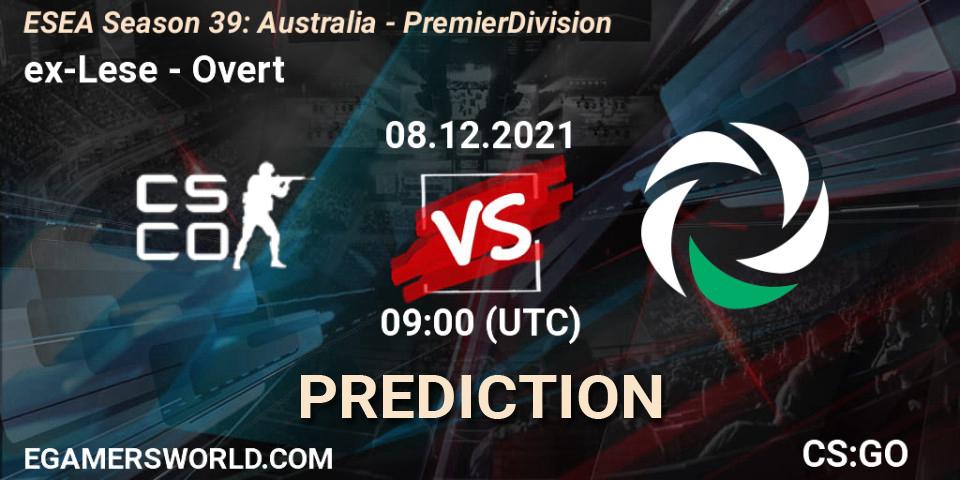 ex-Lese vs Overt: Match Prediction. 08.12.2021 at 09:00, Counter-Strike (CS2), ESEA Season 39: Australia - Premier Division