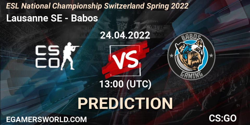 Lausanne-Sport Esports vs Babos: Match Prediction. 24.04.2022 at 13:05, Counter-Strike (CS2), ESL Swiss League Season 7