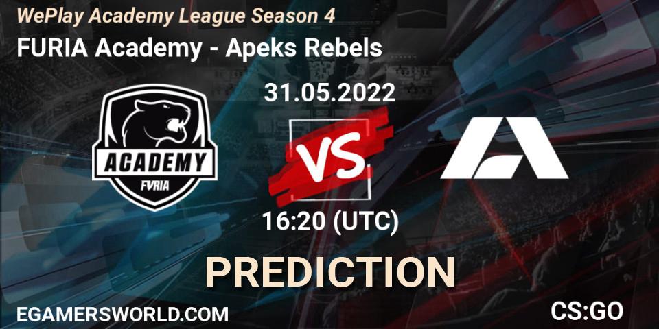 FURIA Academy vs Apeks Rebels: Match Prediction. 31.05.2022 at 16:10, Counter-Strike (CS2), WePlay Academy League Season 4