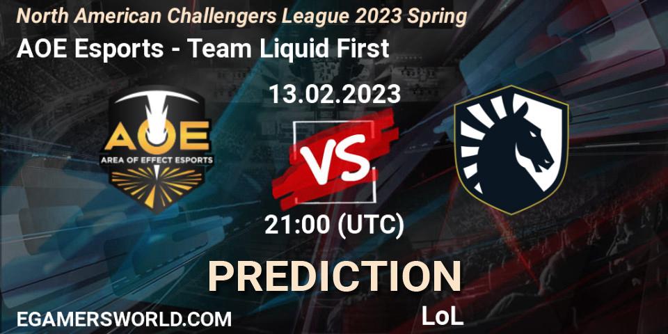 AOE Esports vs Team Liquid First: Match Prediction. 13.02.2023 at 21:00, LoL, NACL 2023 Spring - Group Stage