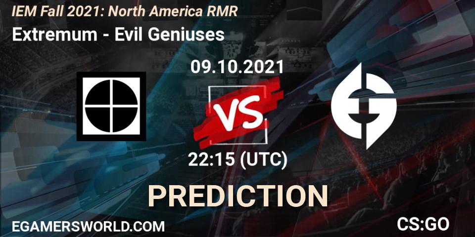 Extremum vs Evil Geniuses: Match Prediction. 09.10.2021 at 22:15, Counter-Strike (CS2), IEM Fall 2021: North America RMR