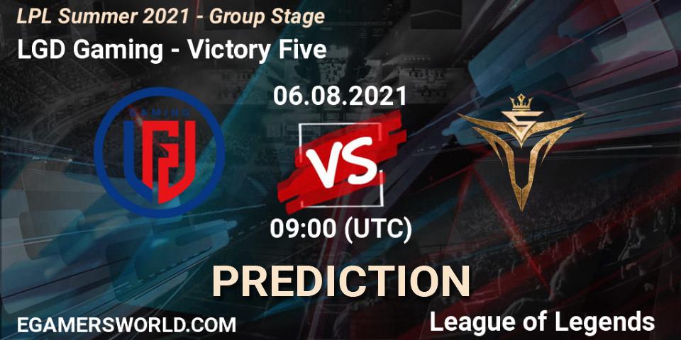 LGD Gaming vs Victory Five: Match Prediction. 06.08.2021 at 09:00, LoL, LPL Summer 2021 - Group Stage
