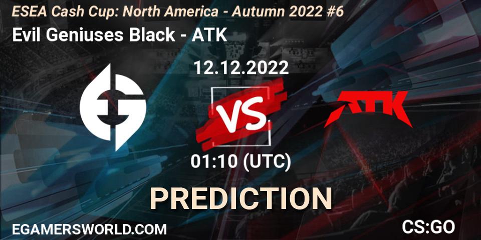 Evil Geniuses Black vs ATK: Match Prediction. 12.12.2022 at 01:10, Counter-Strike (CS2), ESEA Cash Cup: North America - Autumn 2022 #6