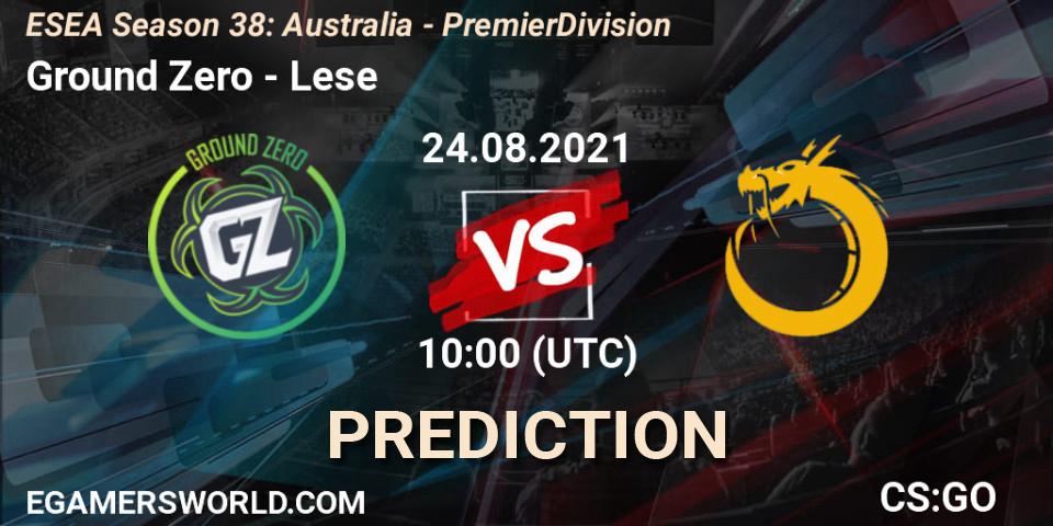 Ground Zero vs Lese: Match Prediction. 24.08.2021 at 10:00, Counter-Strike (CS2), ESEA Season 38: Australia - Premier Division