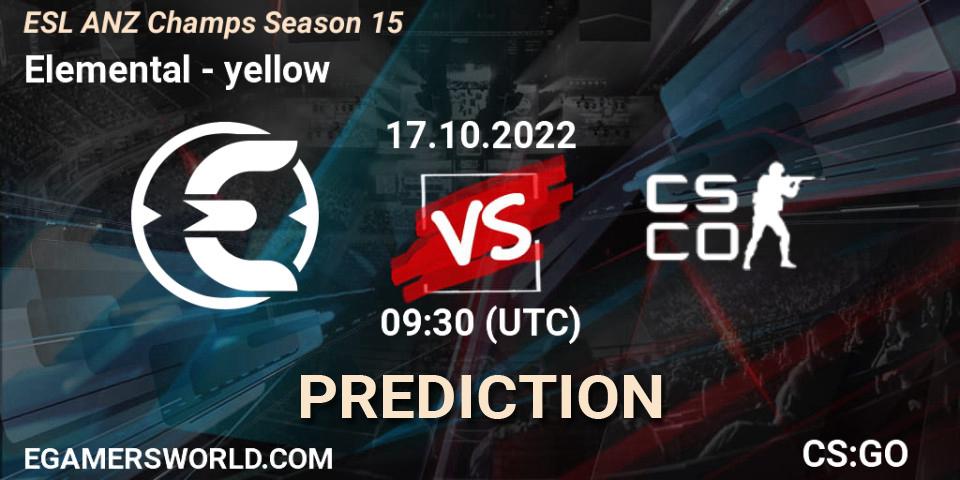 Elemental vs yellow: Match Prediction. 17.10.2022 at 09:30, Counter-Strike (CS2), ESL ANZ Champs Season 15