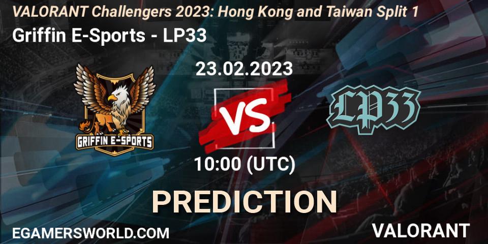Griffin E-Sports vs LP33: Match Prediction. 23.02.2023 at 10:00, VALORANT, VALORANT Challengers 2023: Hong Kong and Taiwan Split 1