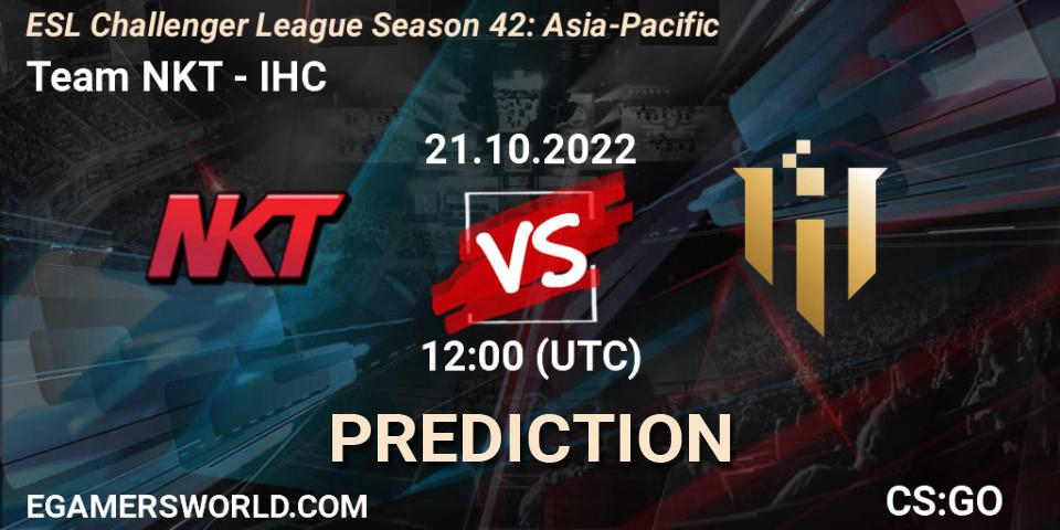 Team NKT vs IHC: Match Prediction. 21.10.2022 at 12:00, Counter-Strike (CS2), ESL Challenger League Season 42: Asia-Pacific