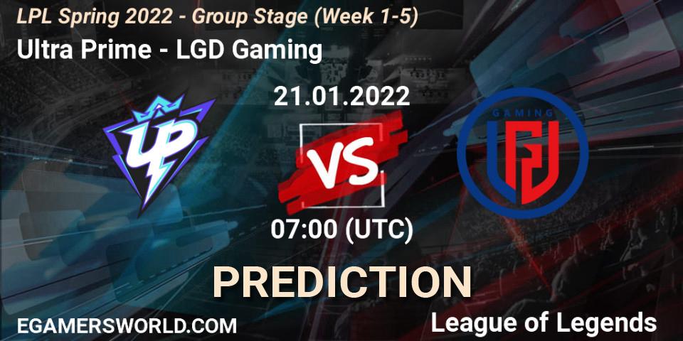 Ultra Prime vs LGD Gaming: Match Prediction. 21.01.2022 at 07:00, LoL, LPL Spring 2022 - Group Stage (Week 1-5)