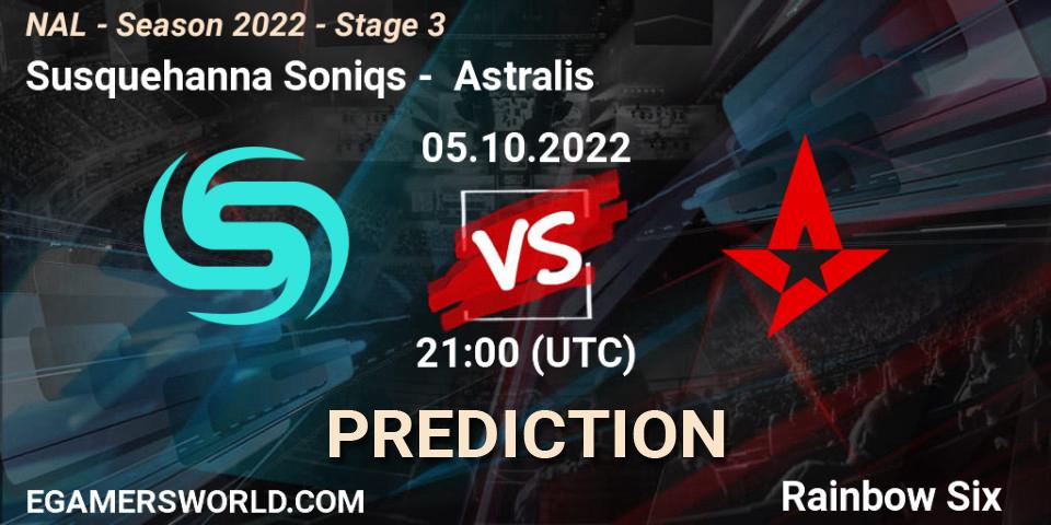 Susquehanna Soniqs vs Astralis: Match Prediction. 05.10.2022 at 21:00, Rainbow Six, NAL - Season 2022 - Stage 3