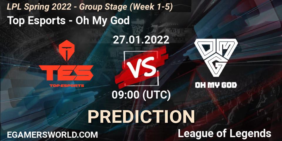 Top Esports vs Oh My God: Match Prediction. 27.01.2022 at 09:00, LoL, LPL Spring 2022 - Group Stage (Week 1-5)