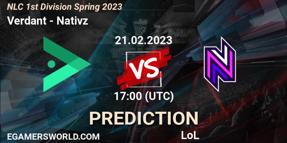 Verdant vs Nativz: Match Prediction. 21.02.2023 at 17:00, LoL, NLC 1st Division Spring 2023