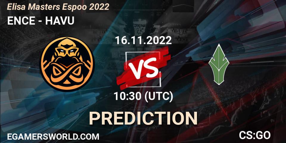 ENCE vs HAVU: Match Prediction. 16.11.2022 at 10:55, Counter-Strike (CS2), Elisa Masters Espoo 2022