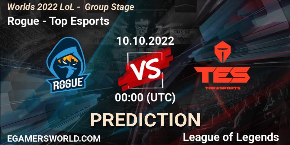 Rogue vs Top Esports: Match Prediction. 10.10.2022 at 22:00, LoL, Worlds 2022 LoL - Group Stage