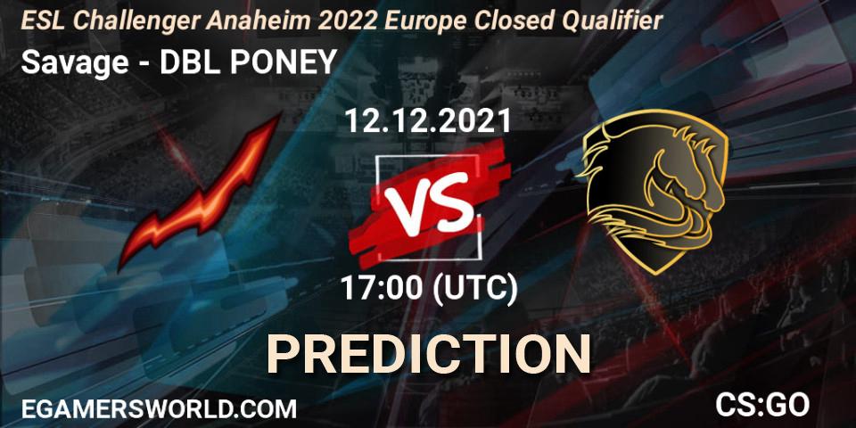 Savage vs DBL PONEY: Match Prediction. 12.12.2021 at 16:00, Counter-Strike (CS2), ESL Challenger Anaheim 2022 Europe Closed Qualifier