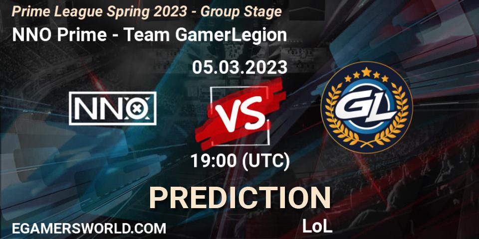 NNO Prime vs Team GamerLegion: Match Prediction. 05.03.2023 at 18:00, LoL, Prime League Spring 2023 - Group Stage