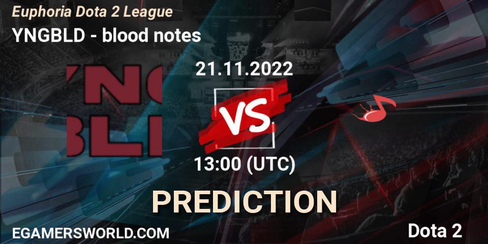 YNGBLD vs blood notes: Match Prediction. 21.11.2022 at 13:19, Dota 2, Euphoria Dota 2 League