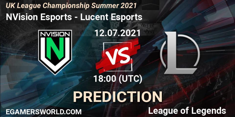 NVision Esports vs Lucent Esports: Match Prediction. 12.07.2021 at 18:00, LoL, UK League Championship Summer 2021