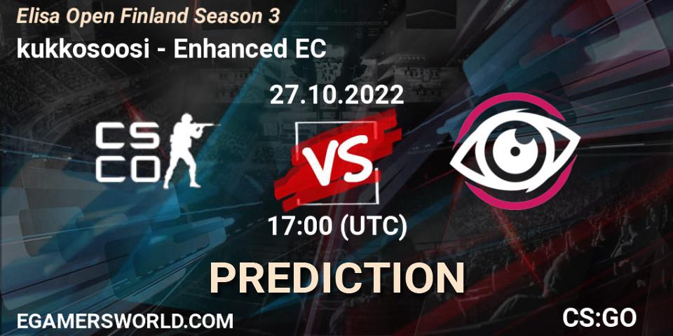 kukkosoosi vs Enhanced EC: Match Prediction. 27.10.2022 at 17:00, Counter-Strike (CS2), Elisa Open Suomi Season 3