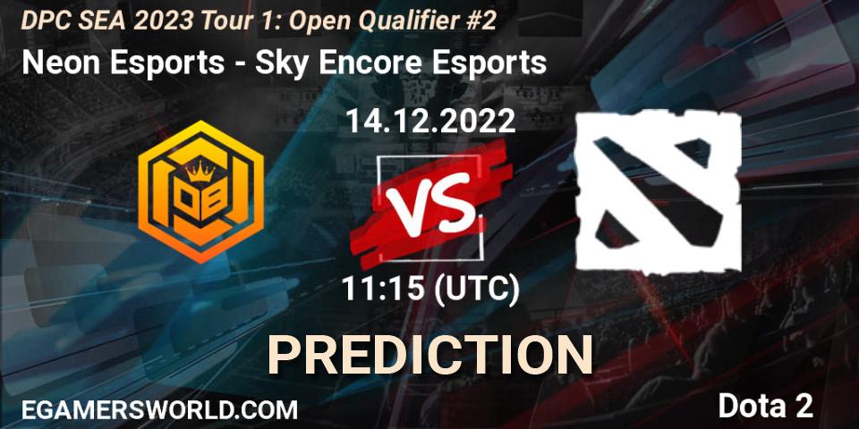 Neon Esports vs Sky Encore Esports: Match Prediction. 14.12.2022 at 11:18, Dota 2, DPC SEA 2023 Tour 1: Open Qualifier #2