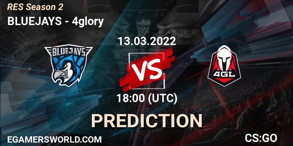 BLUEJAYS vs 4glory: Match Prediction. 13.03.2022 at 18:00, Counter-Strike (CS2), RES Season 2