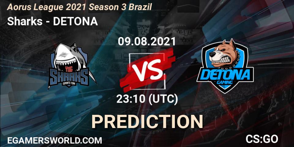 Sharks vs DETONA: Match Prediction. 09.08.2021 at 23:10, Counter-Strike (CS2), Aorus League 2021 Season 3 Brazil