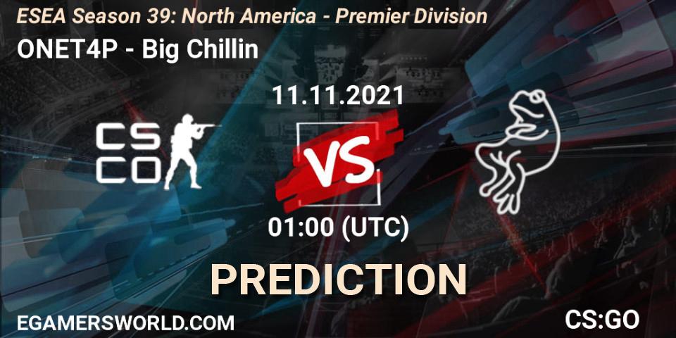 ONET4P vs Big Chillin: Match Prediction. 11.11.2021 at 01:00, Counter-Strike (CS2), ESEA Season 39: North America - Premier Division