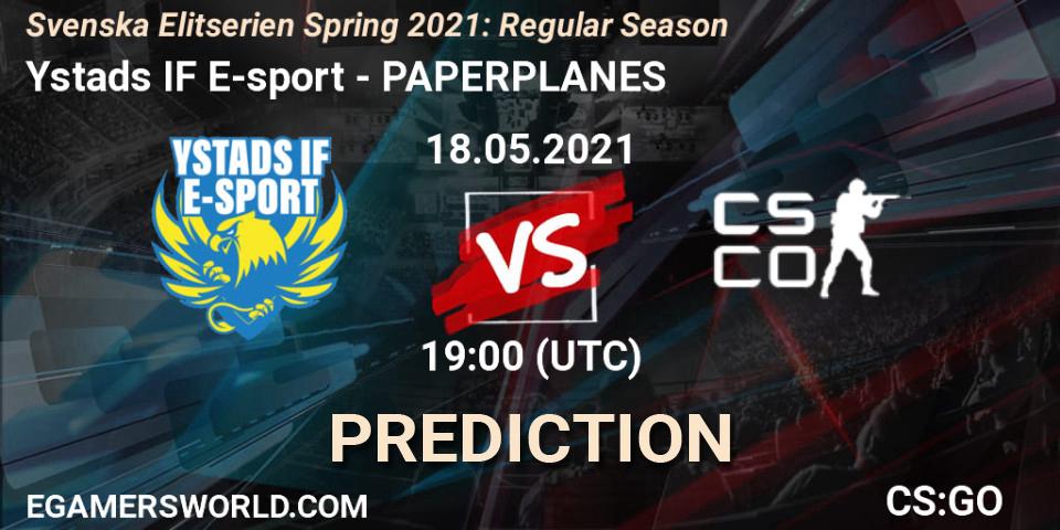 Ystads IF E-sport vs PAPERPLANES: Match Prediction. 18.05.2021 at 19:00, Counter-Strike (CS2), Svenska Elitserien Spring 2021: Regular Season