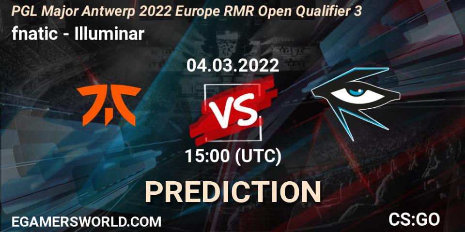 fnatic vs Illuminar: Match Prediction. 04.03.2022 at 15:05, Counter-Strike (CS2), PGL Major Antwerp 2022 Europe RMR Open Qualifier 3