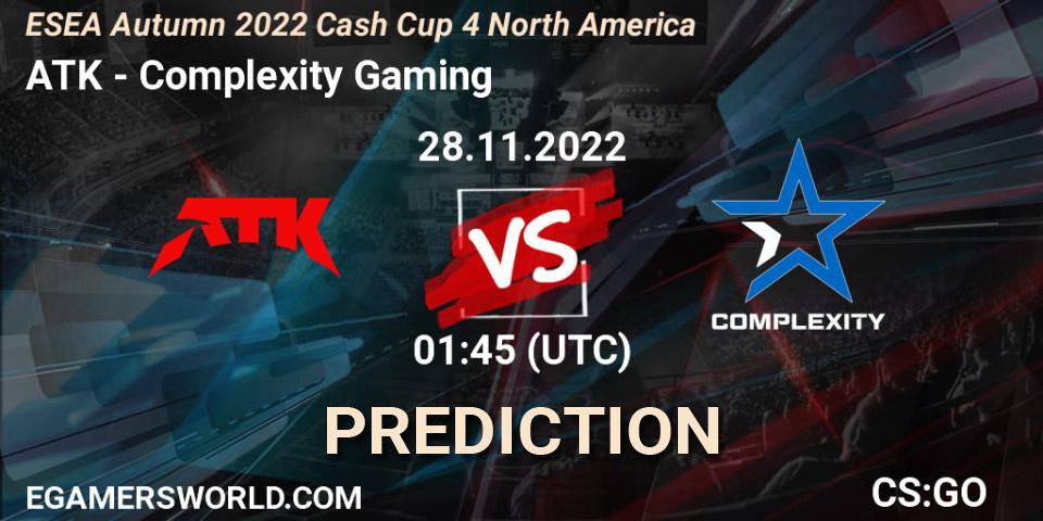ATK vs Complexity Gaming: Match Prediction. 28.11.22, CS2 (CS:GO), ESEA Cash Cup: North America - Autumn 2022 #4